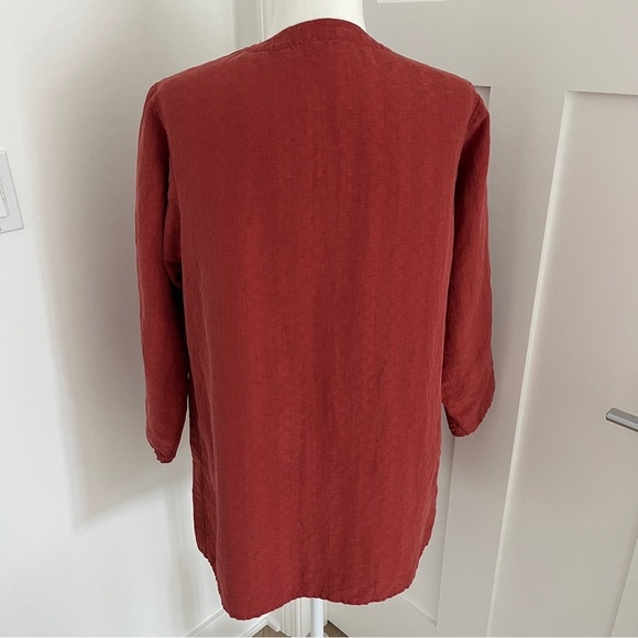 Eileen Fisher Silk Linen Suit 2 Piece Set Orange Rust Red Round Neck Sz S * - Picture 3 of 5